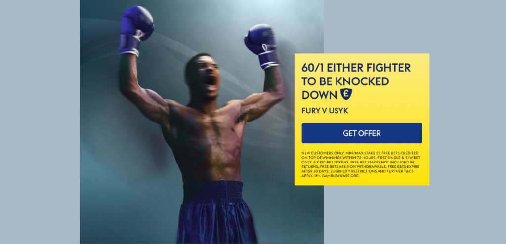 Sky Bet Welcomer Offer – Get 60/1 on either fighter to be knocked down in Fury vs Usyk